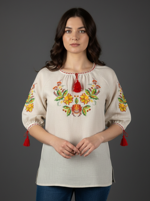 Лляна вишиванка з Петровим розписом у насичених кольорах 58 Київ - фото 1