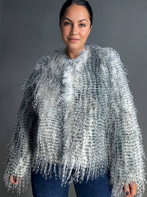 Шуба жіноча Fancy Matinee 111 штучне хутро перо коротка сіра, сірий, L Київ - фото 7