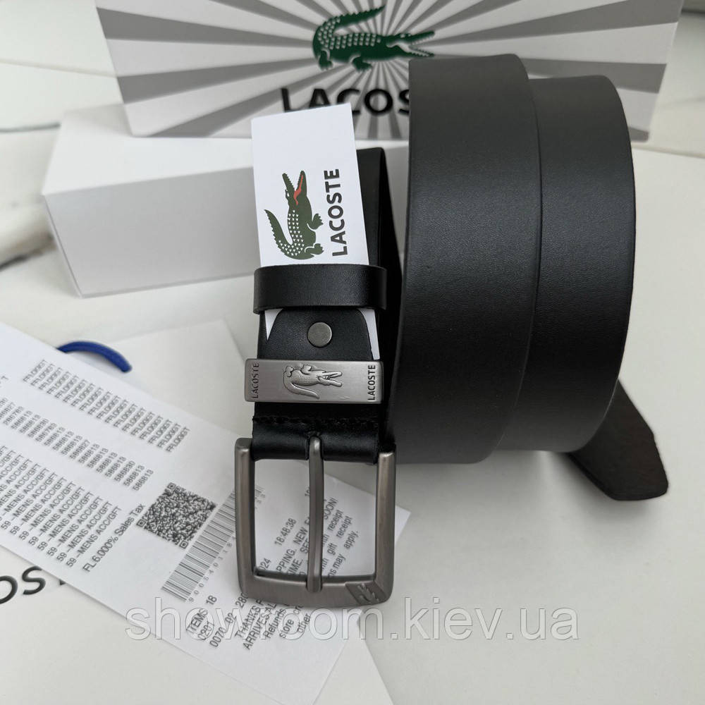 Мужской кожаный брендовый ремень Lacoste (996) черный Киев - изображение 7