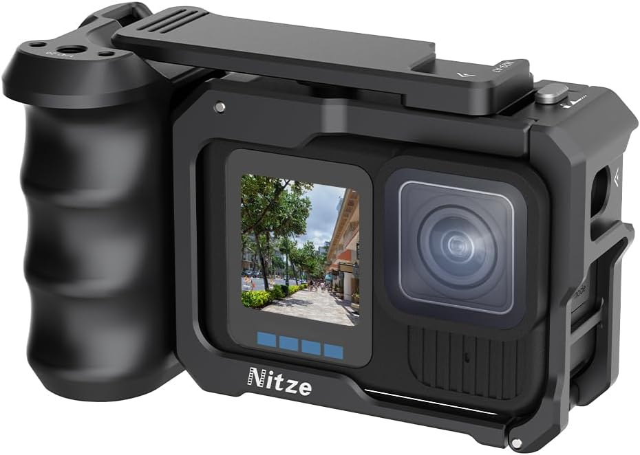 Клітка Nitze T-GP03B для GoPro HERO13/12/11/10/9 Black, алюмінієва, бічна ручка, кнопка затвора, Cold Shoe, 1/4″ Київ - фото 2