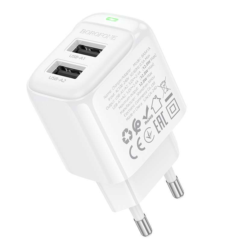 Мережевий зарядний пристрій BOROFONE BAS41A Potential dual-port charger White Одеса - фото 6