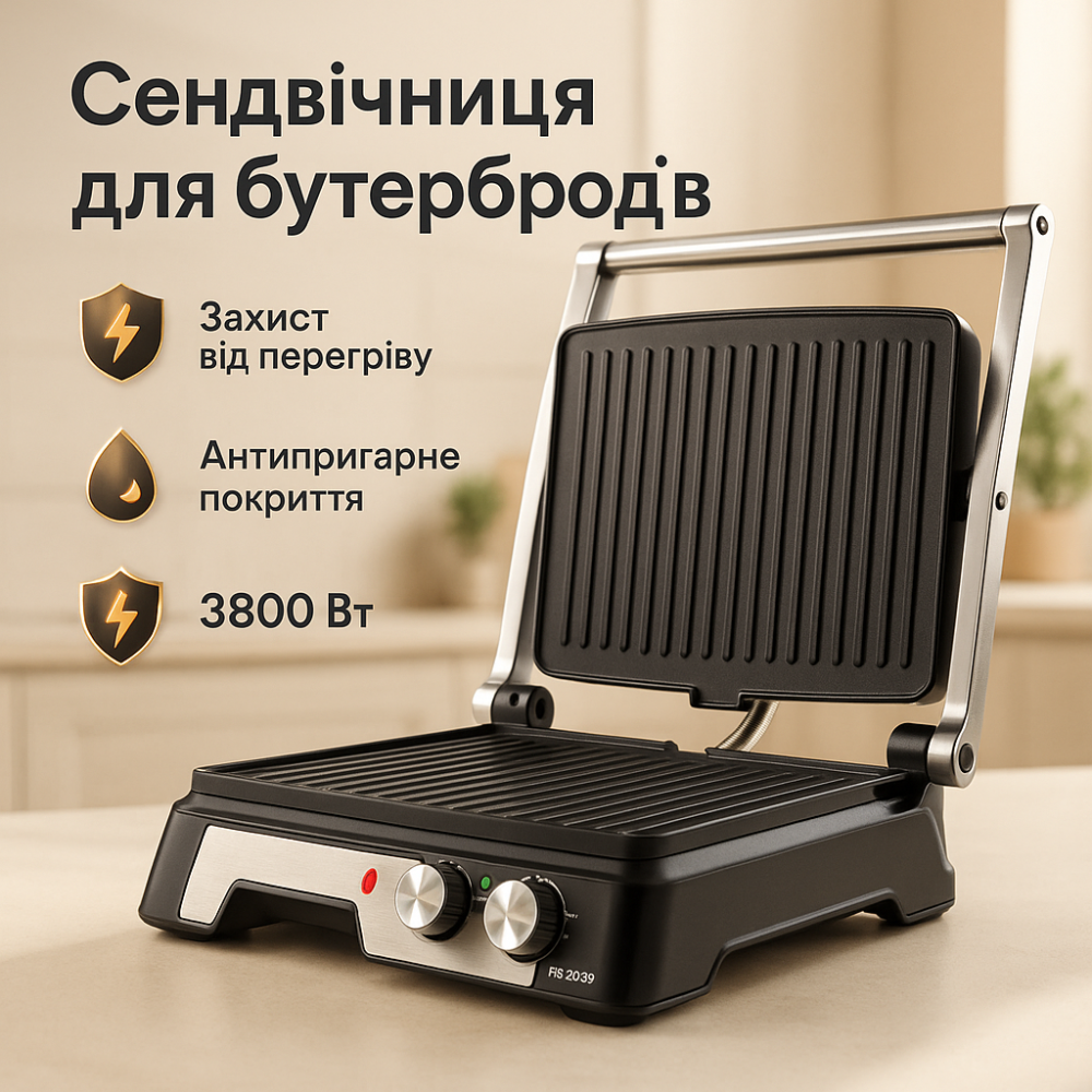 Електричний гриль для квартири Rainberg, Притискний домашній гриль притискний ребристий IO-72 Львів - фото 14