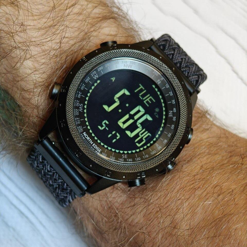 Часы мужские водостойкие тактические North Edge Desert Nylon Power 5BAR с компасом Черный Киев - изображение 15