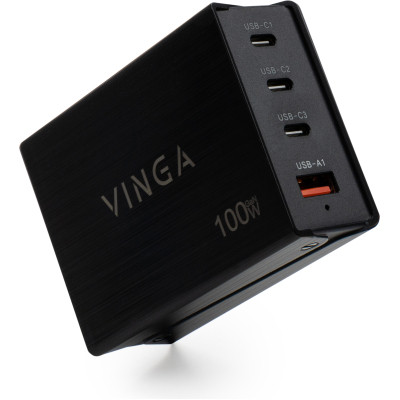 Зарядний пристрій Vinga GaN 100W PD+QC 3C1A ports 1.2m Wired Charger (VCPCH100CB) Вінниця - фото 2