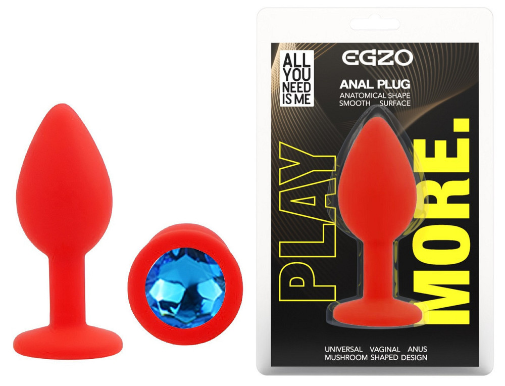 Силіконова анальна пробка EGZO - Silicone Red Round Plug Blue, size S Sex Aura Київ - фото 1