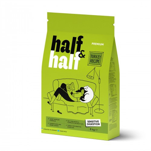 Сухий корм Half&Half для котів із чутливим травленням, з індичкою, 8 кг Київ - фото 1