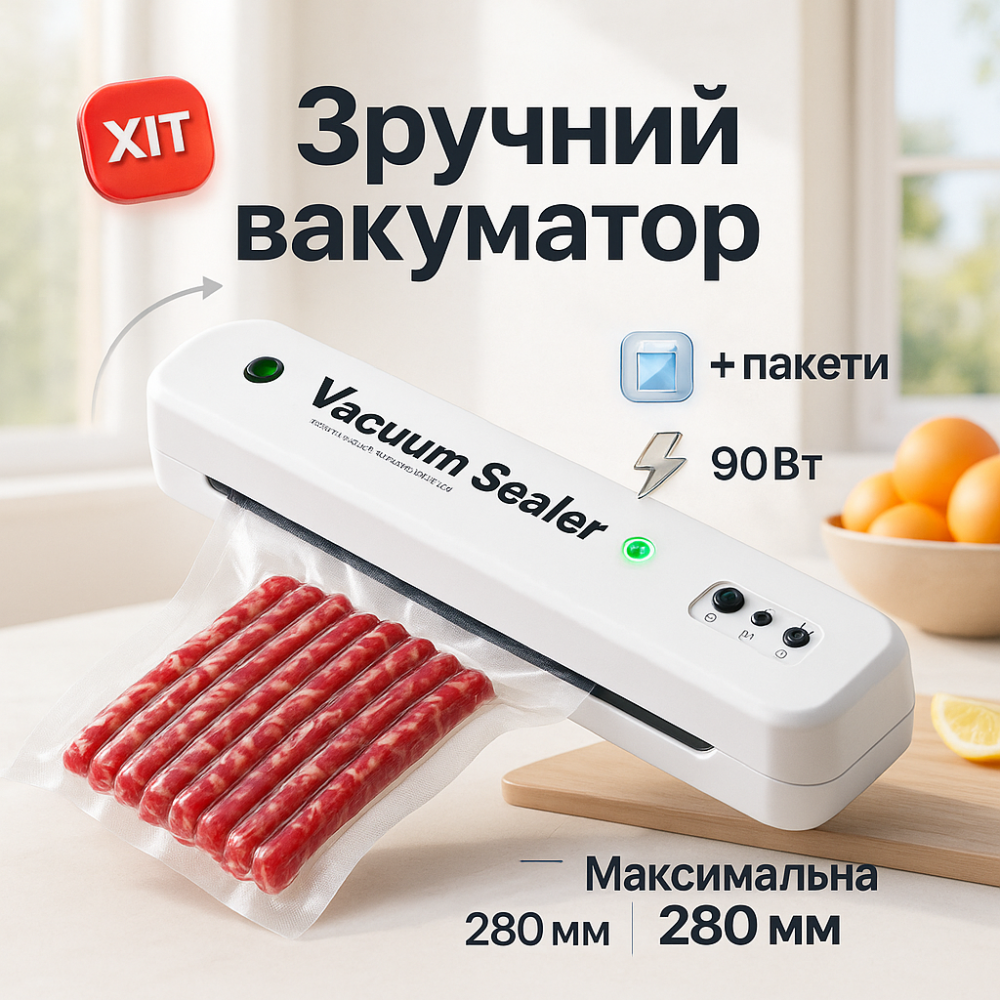 Універсальний кухонний вакууматор для їжі VACUUM, Побутовий вакуумний апарат, Вакууматор для продуктів DU-98 Львів - фото 14