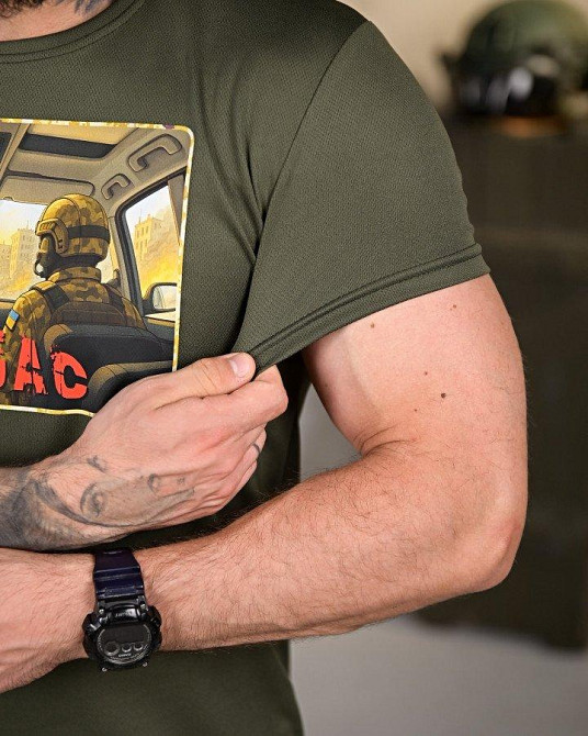 Тактическая потоотводящая футболка Донбас олива ПП4666 Одесса - изображение 4