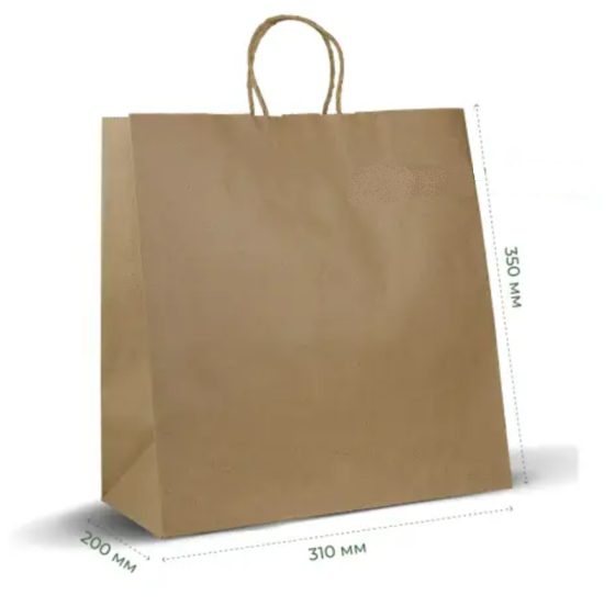 Пакет крафтовый с прямоугольным дном, бурый, 310х200х350 мм, 80 г/м², с ручками (50 шт.) Павлоград