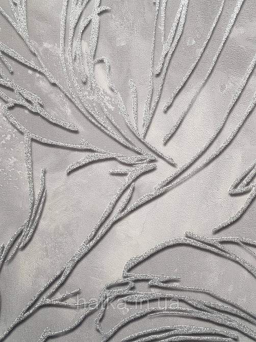 Обои виниловые на флизелине метровые Sintra Edelina листья серебристые на темно сером Киев - изображение 1