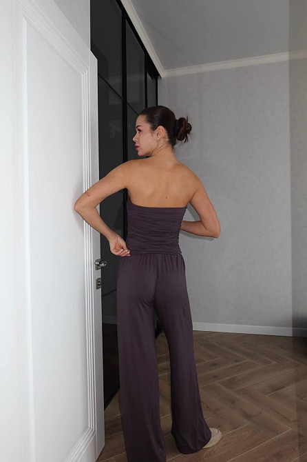 Жіночий базовий костюм-трійка: кардиган топ і штани турецька віскоза Графітовий Одеса - фото 7