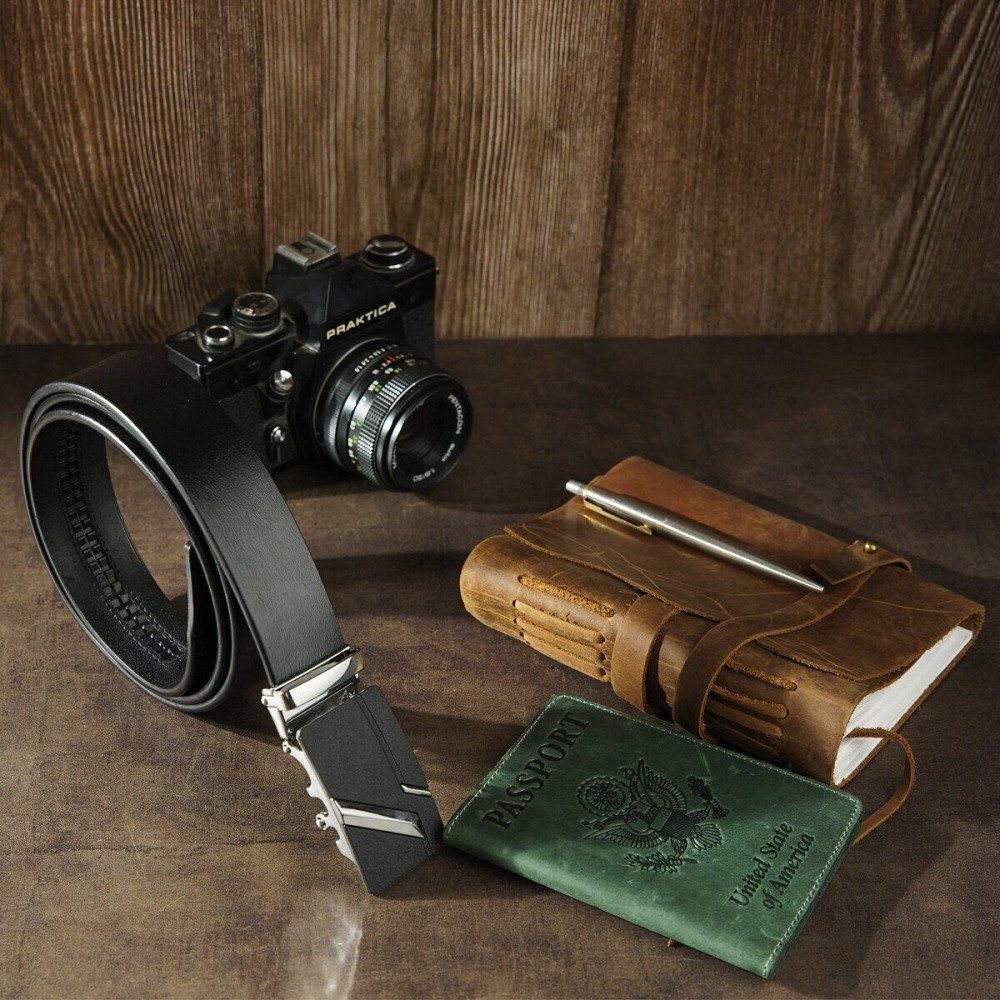 Ремень мужской c черной матовой пряжкой Vintage 20329 Черный Киев - изображение 5