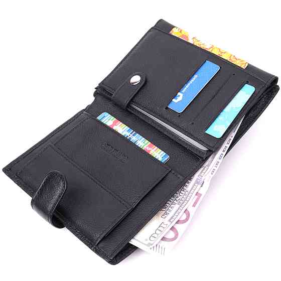 Вместительный мужской бумажник с блоком под документы из натуральной кожи ST Leather 22491 Черный Киев