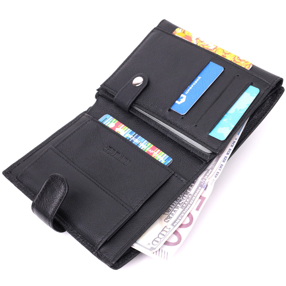 Вместительный мужской бумажник с блоком под документы из натуральной кожи ST Leather 22491 Черный Киев - изображение 5