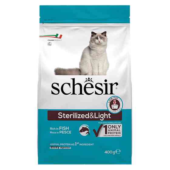 Schesir Cat Sterilized & Light ШЕЗИР СТЕРИЛИЗОВАННЫЕ ЛАЙТ РИБА сухой монопротеиновый корм для стерилизованных кошек и кастрированных котов, для котов  Киев