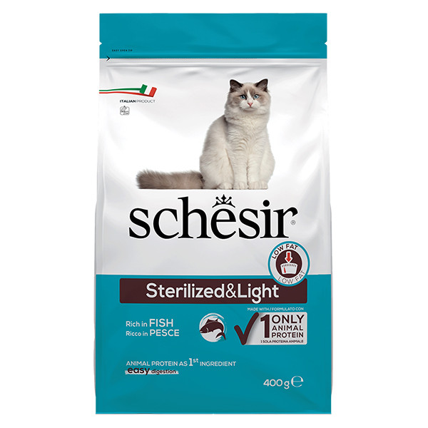 Schesir Cat Sterilized & Light ШЕЗИР СТЕРИЛИЗОВАННЫЕ ЛАЙТ РИБА сухой монопротеиновый корм для стерилизованных кошек и кастрированных котов, для котов  Киев - изображение 1