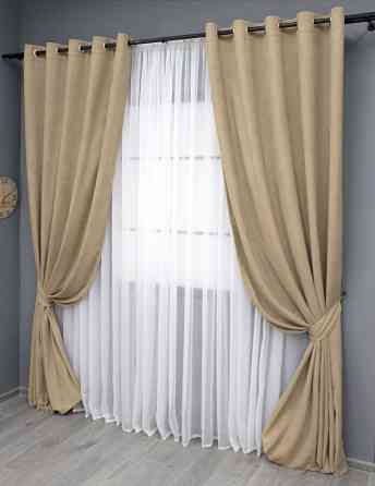 Комплект штор на люверсах VR-Textil Мікровелюр Petek YL № 1800ш Бежевий 150х270 см 2 шт (37-0266) Київ