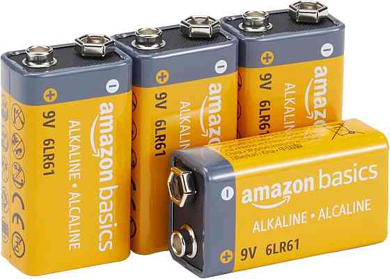 Батарейки Amazon Basics 9V 6LR61 сріблясті алкалінові 4 шт 5 років зберігання для датчиків диму пультів приладів Київ
