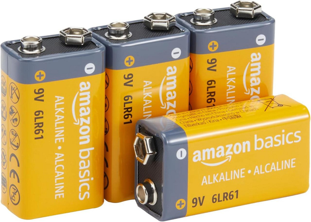 Батарейки Amazon Basics 9V 6LR61 сріблясті алкалінові 4 шт 5 років зберігання для датчиків диму пультів приладів Київ - фото 1