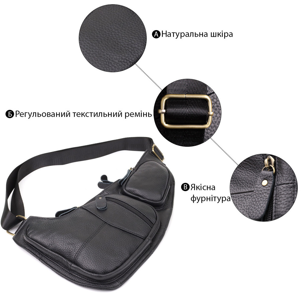 Сумка для мужчин с большим количеством карманов из натуральной кожи Vintage 22957 Черный Киев - изображение 8