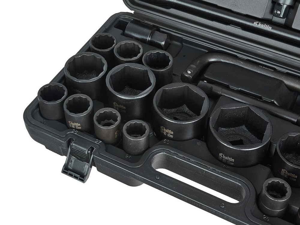 Набір ударних торцевих головок "Keltin" [к-т 26шт]: (3/4" 12-гранні 17-50мм ), (3/4" 6-гранна 36мм, 1" 6-гранні 55-65мм)+аксу Стрый - изображение 5