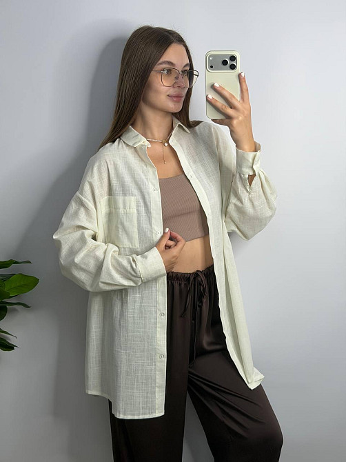 Жіноча літня сорочка oversize Молочний, S/M Харків - фото 1