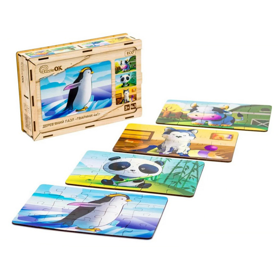Детский деревянный пазл Животные 4 в 1 Puz-10369, 80 элементов Винница - изображение 2