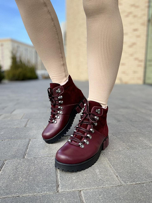 Injers Черевики жіночі INJERS бордові натуральна шкіра з овчиною висота 11,5 см (1125) 38р.39р. Коломыя - изображение 8