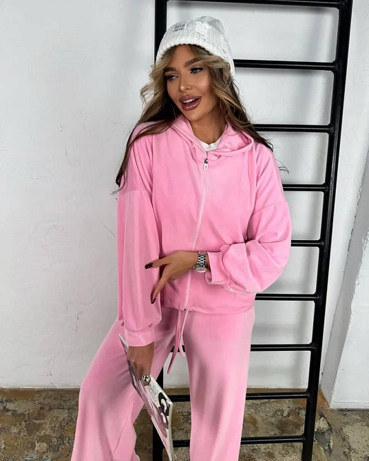 Женский повседневный стильный костюм велюр плюш Розовый, 46/48 Одесса - изображение 1