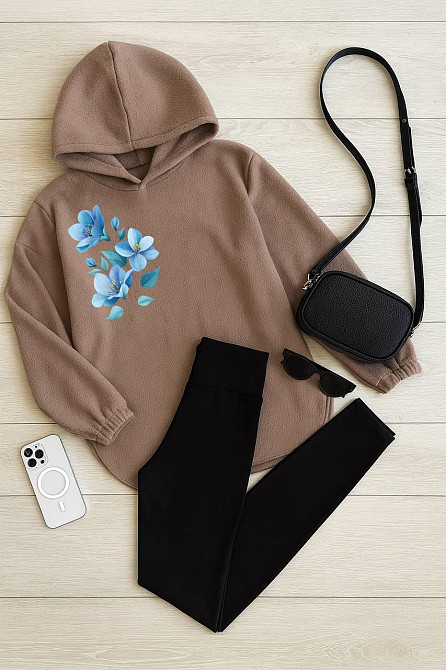 Жіночий теплий прогулянковий костюм: кофта + лосини двосторонній фліс + дайвінг на флісі Бежевий, 50/52 Одеса - фото 1