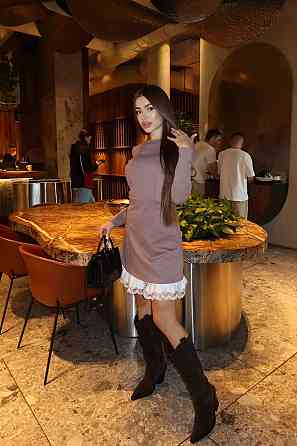 Женское приталенное платье с кружевом трикотаж Alex + хлопок Мокко, 40/42 Одесса