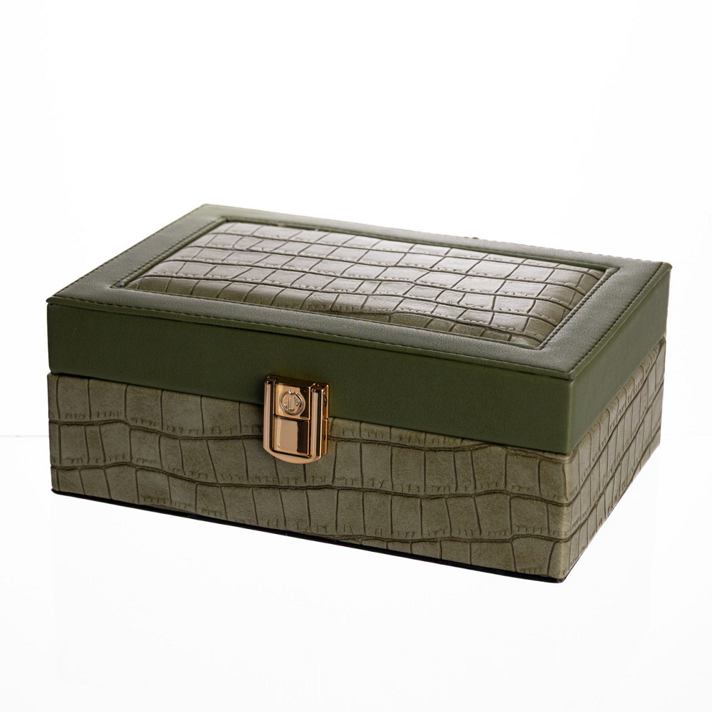 Скринька для прикрас з еко шкіри 10 відділень з дзеркалом 20×14×8 см Зелений HP-5-19GR Коломия - фото 1