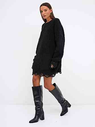 Жіноча затишна тепла сукня вільного силуету з рваним ефектом машинне в'язання Чорний Одеса