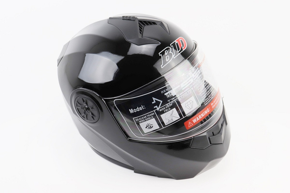 Шолом модуляр, закритий з відкидним підборіддям+відкидні окуляри BLD-159 S (55-56см), ЧОРНИЙ глянець Київ - фото 1