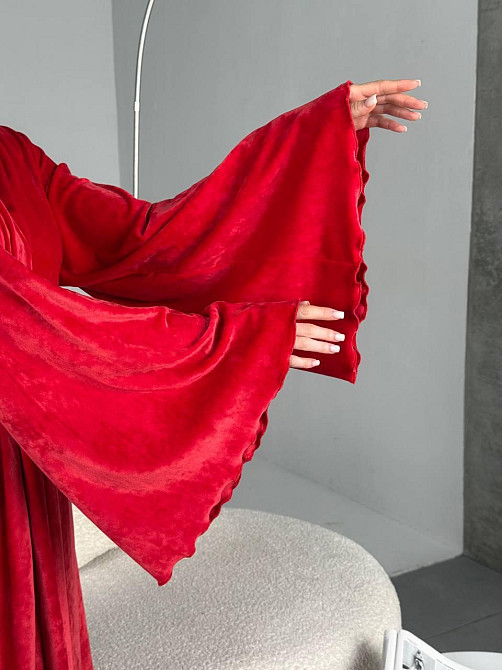 Женский стильный домашний велюровый макси халат плюш велюр Красный, Oversize 42/46 Одесса - изображение 10