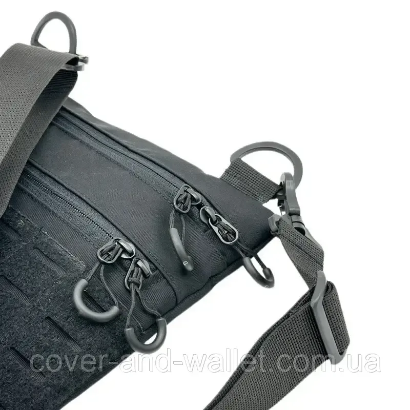 Тактическая сумка через плечо в черном цвете с велкро Puos Киев - изображение 6