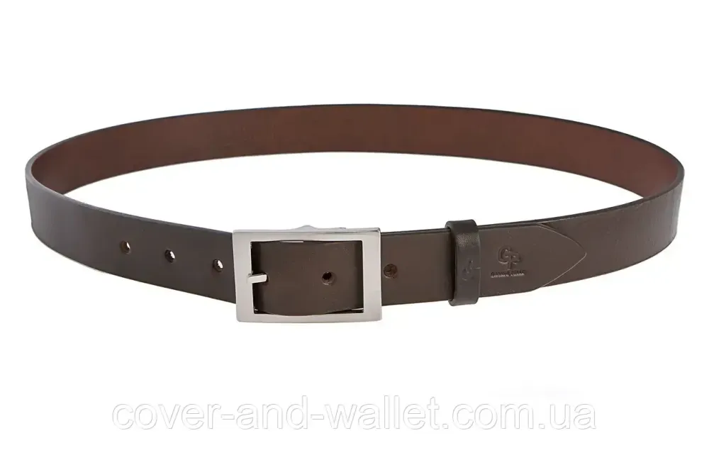 Стильный брючный ремень из цельной кожи темно-коричневый 35мм Grande Pelle Ricco Киев - изображение 4
