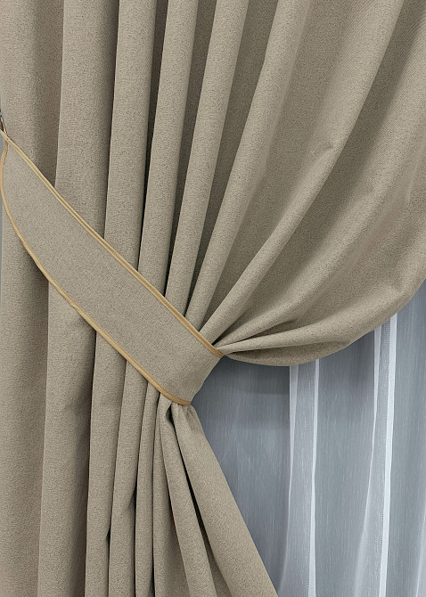 Комплект штор VR-Textil 100% блэкаут ASHEN NIGHT 150х270 2шт и Тюль 500х270 1853ш-1153т бежевый с белым 71-086/4 Киев - изображение 4