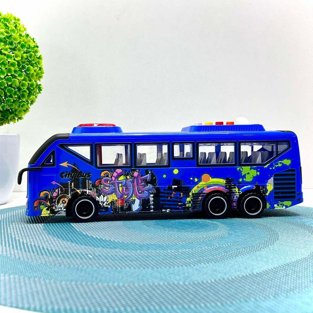 Автобус з інерцією підсвічуванням та звуком відкриваються двері 27см Синій (JS162BC) Чернігів - фото 3