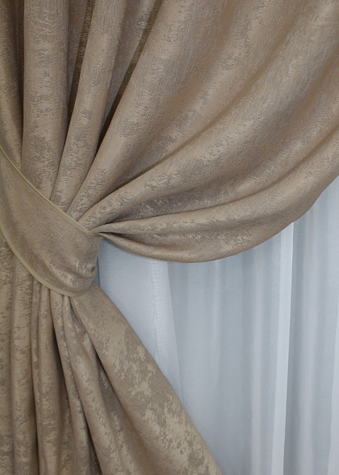 Комплект штор на люверсах VR-Textil Жакард Sultan XO № 1680ш 150х250 см 2 шт Темно-бежевий (37-0195) Київ - фото 5