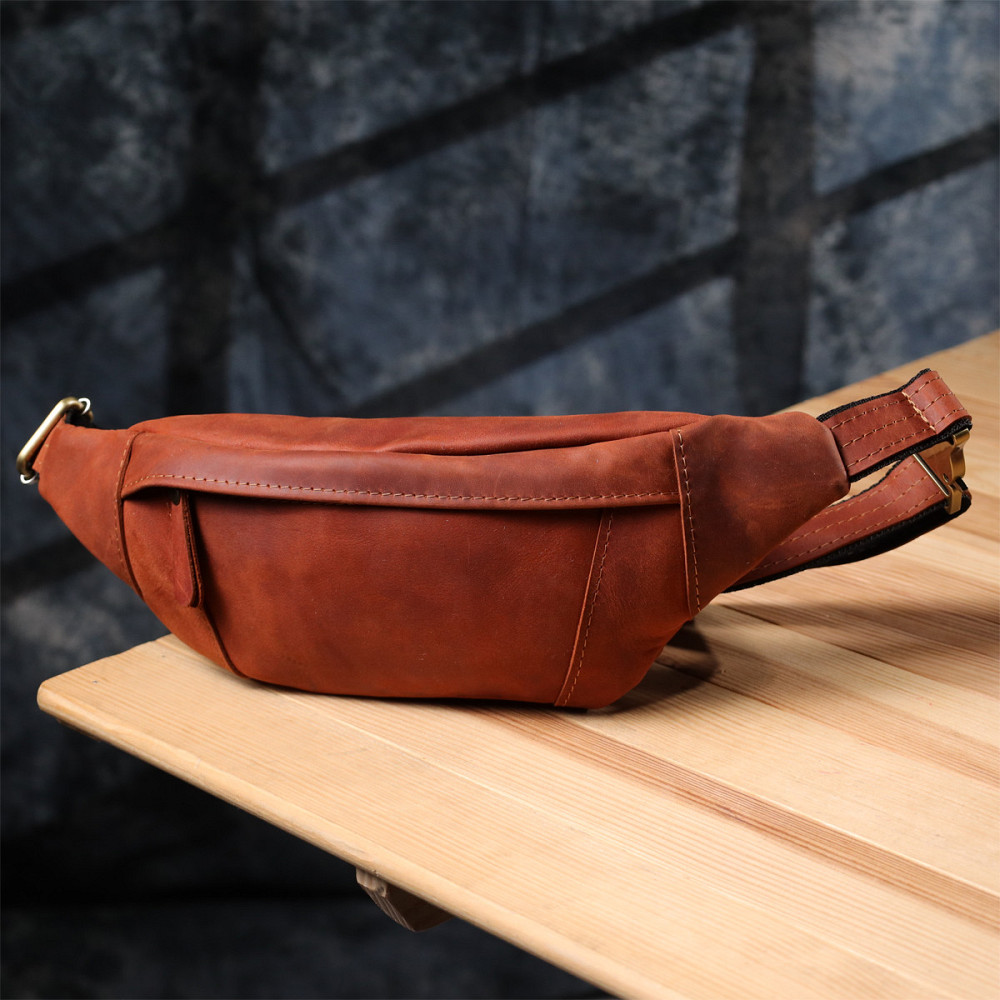 Практичная сумка-бананка для мужчин из натуральной винтажной кожи Shvigel 23122 Рыжий Киев - изображение 8