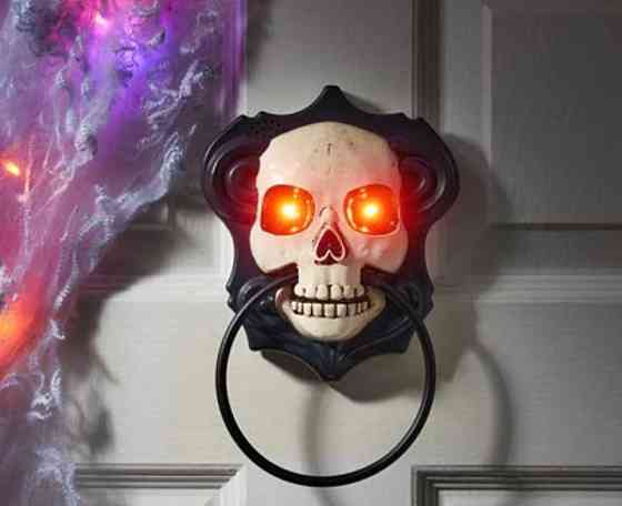 Дверний музикальний молоток Череп на Хелловін 24 на 16 см чорно-білий Київ