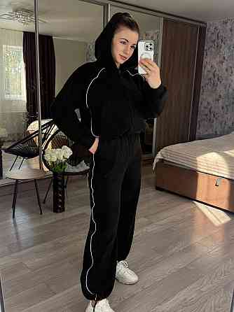 Женский теплый прогулочный костюм двойка с дабл флиса полар Черный, 46/48 Одесса