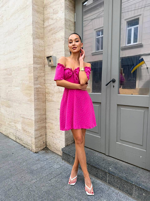 Жіноче стильне романтичне вечірнє плаття — ролекс горошок Малина, 42/44 Одеса - фото 3