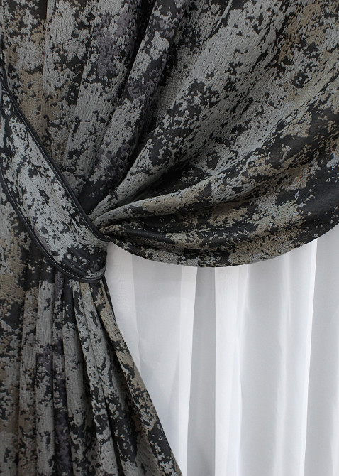 Комплект готовых штор VR-Textil Мрамор Al-7 № 1461ш Серый с черным и какао 150х290 см 2 шт (33-0328) Киев - изображение 5
