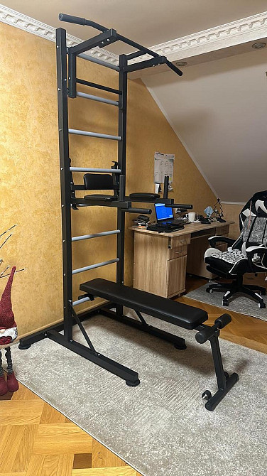 Шведская стенка передвижная Universal-Black универсальная без креплений со скамьей для пресса турник брусья Каменское - изображение 1