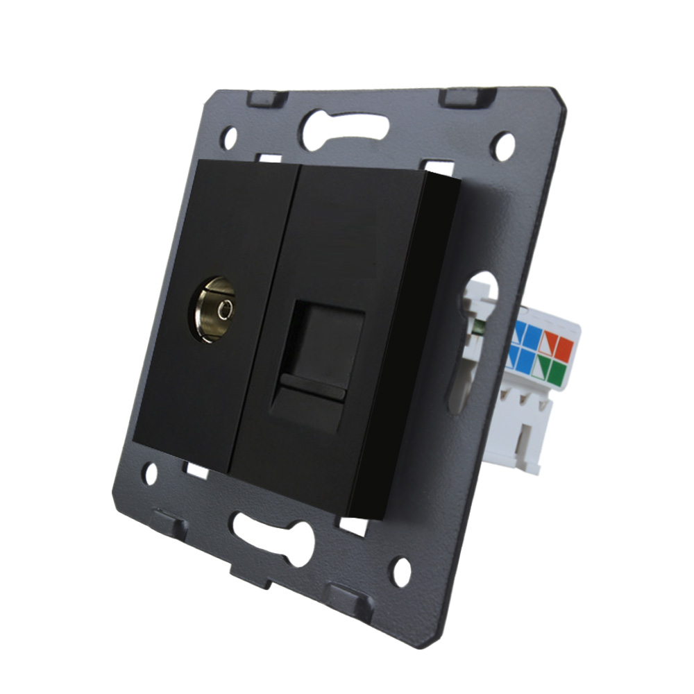 LIVOLO Розетка LIVOLO телевізійна + комп'ютерна RJ-45 (8P8C Cat.6), чорна, з пилозахистом, моду Коломия - фото 2