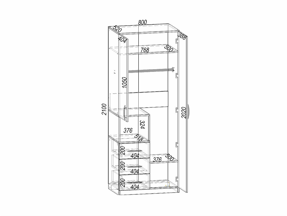 Шафа для одягу Tetris Т-1, Дуб Шамоні Світлий, 800/520/2100 Львів - фото 4