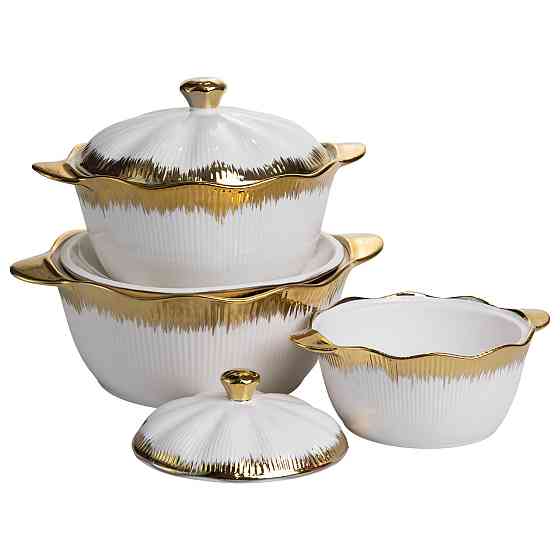 Набір супниць порцелянових 3 (шт) 0.8/1.8/2.5 (л) з позолотою XYL216-4A Київ