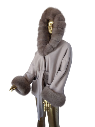 Пончо пальто женское с мехом капюшон и манжеты Мокко Харьков